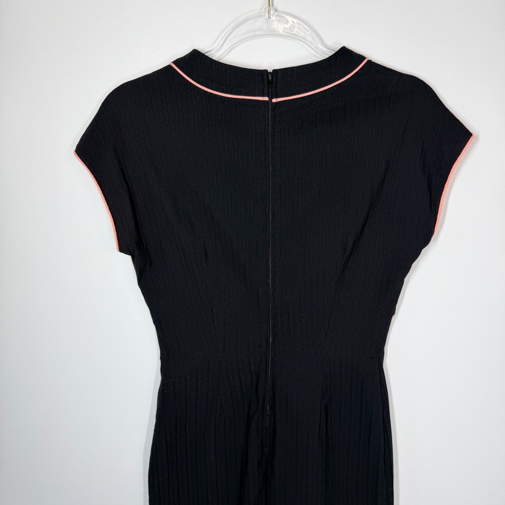 Stop Staring! Black Wiggle Dress Soft Pink Trim XL Vintage Pin-Up Midi - Picture 14 of 16